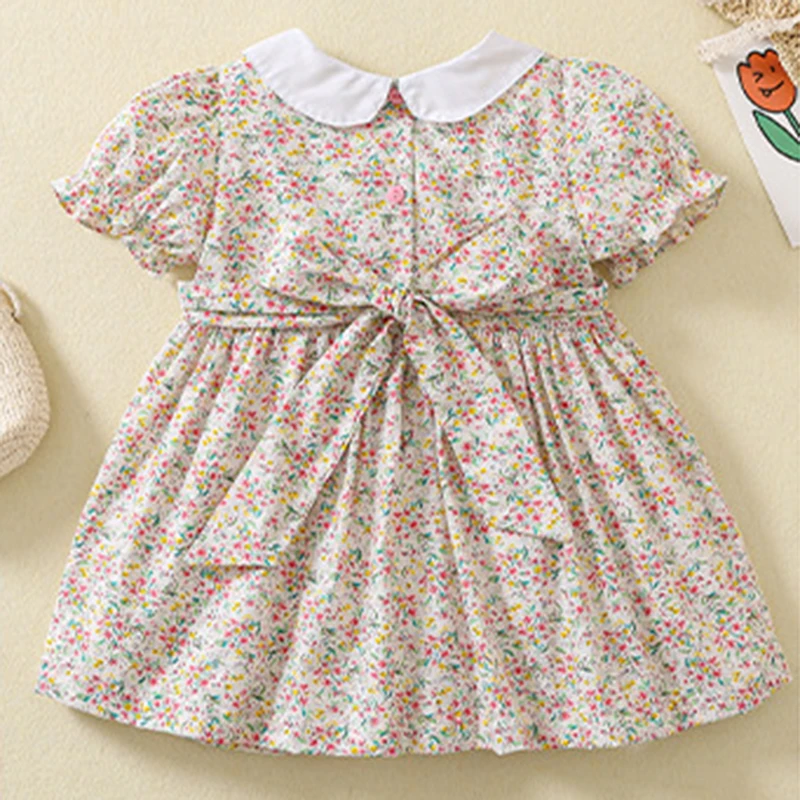 Summer Kids Baby Girls Short Sleeve Sweet Printing Dress Pastoral Style Kids Baby Girls Princess Children Clothes Dress