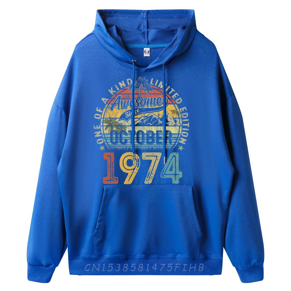 50 Years Old October 1974 Vintage Retro 50th Birthday Graphic Tees Adult White Hoodies Men Hoodies EU SIZE Graphic