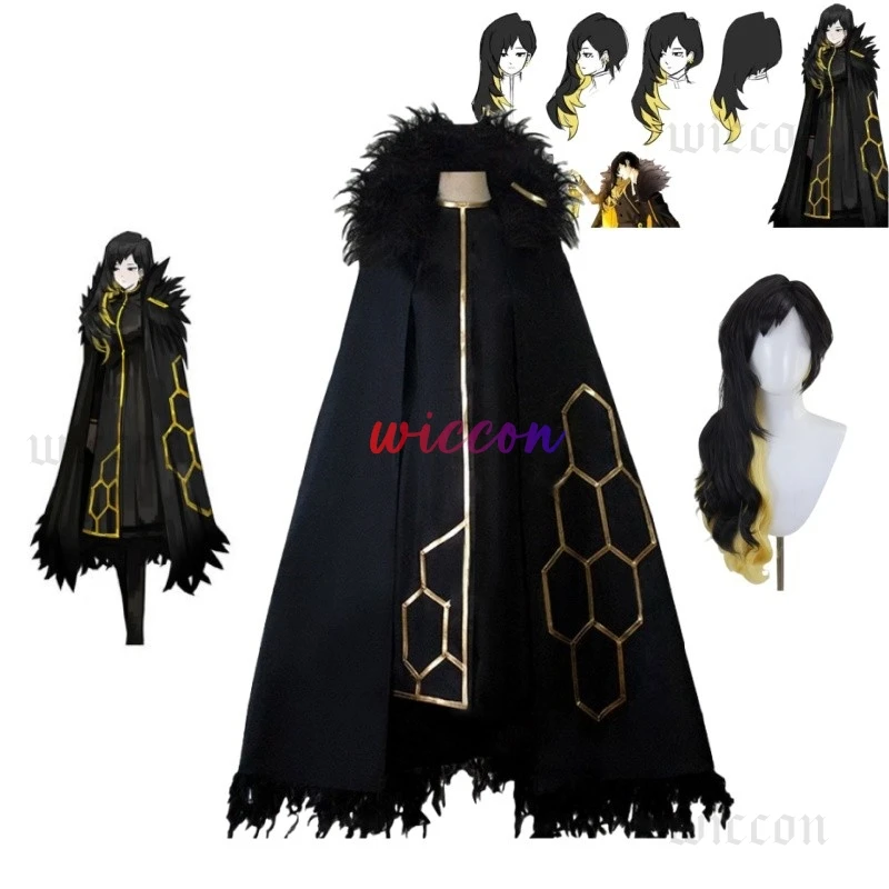 

Library Of Ruina Binah Cosplay Wig Black Long Coat Uniform Anime Game Halloween Party Outfits