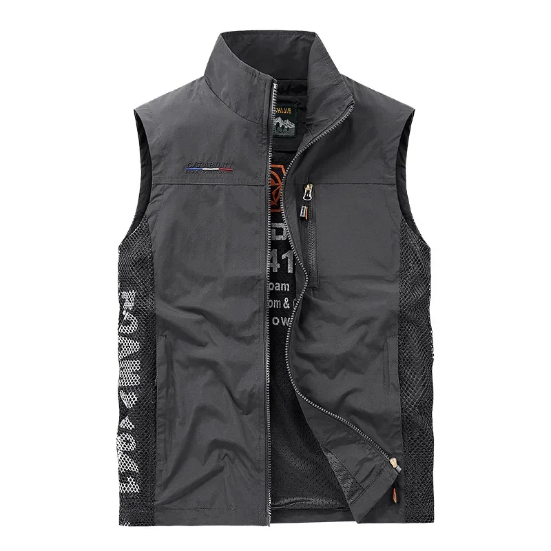 New Summer Men Outdoor Mesh Thin Waistcoats Climbing Sleeveless Jackets Cargo Vests Good Quality Male Sportswear Casual Vests 5X
