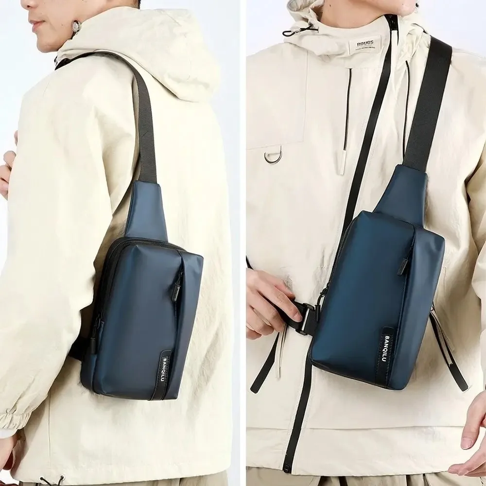 

Anti Splash Men's Chest Bag Large Capacity Solid Color Oxford Sling Shoulder Bag Adjustable Strap Multifunctional