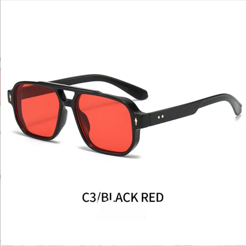 2025 Men's frosted black twin-beam sunglasses Red lenses UV protective glasses for both men and women