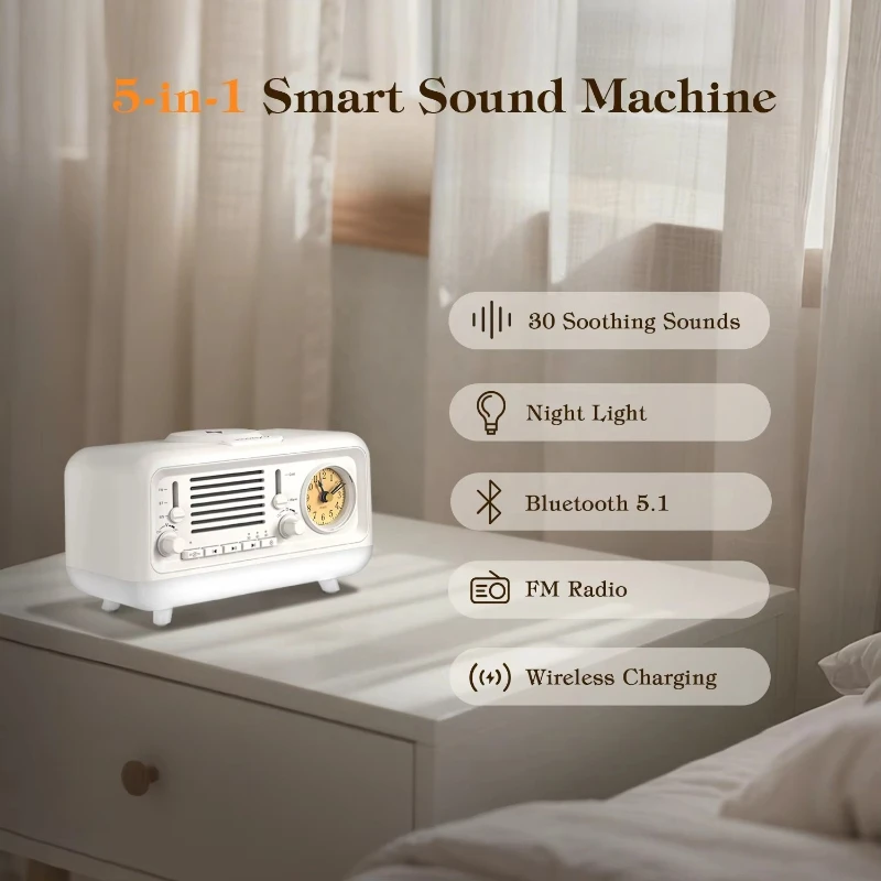

Bedroom Audio Alarm Clock White Noise Generator for Adults, Kids, Babies Gentle Alarm with Bluetooth Speaker