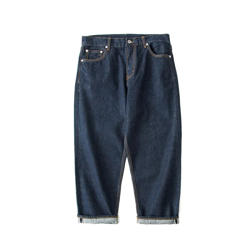 Men's Japanese Style Workwear 14OZ Selvedge Denim Deep Crotch Wide-Leg Loose Fit Jeans Durable Comfortable Vintage-Inspired