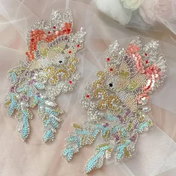 Champagne Colored Mesh, Bead Embroidery, Lace, Bird To Flower, Stage Performance Costumes, Accessories RS24642