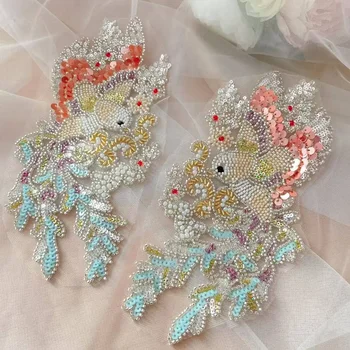 Champagne Colored Mesh, Bead Embroidery, Lace, Bird To Flower, Stage Performance Costumes, Accessories RS24642