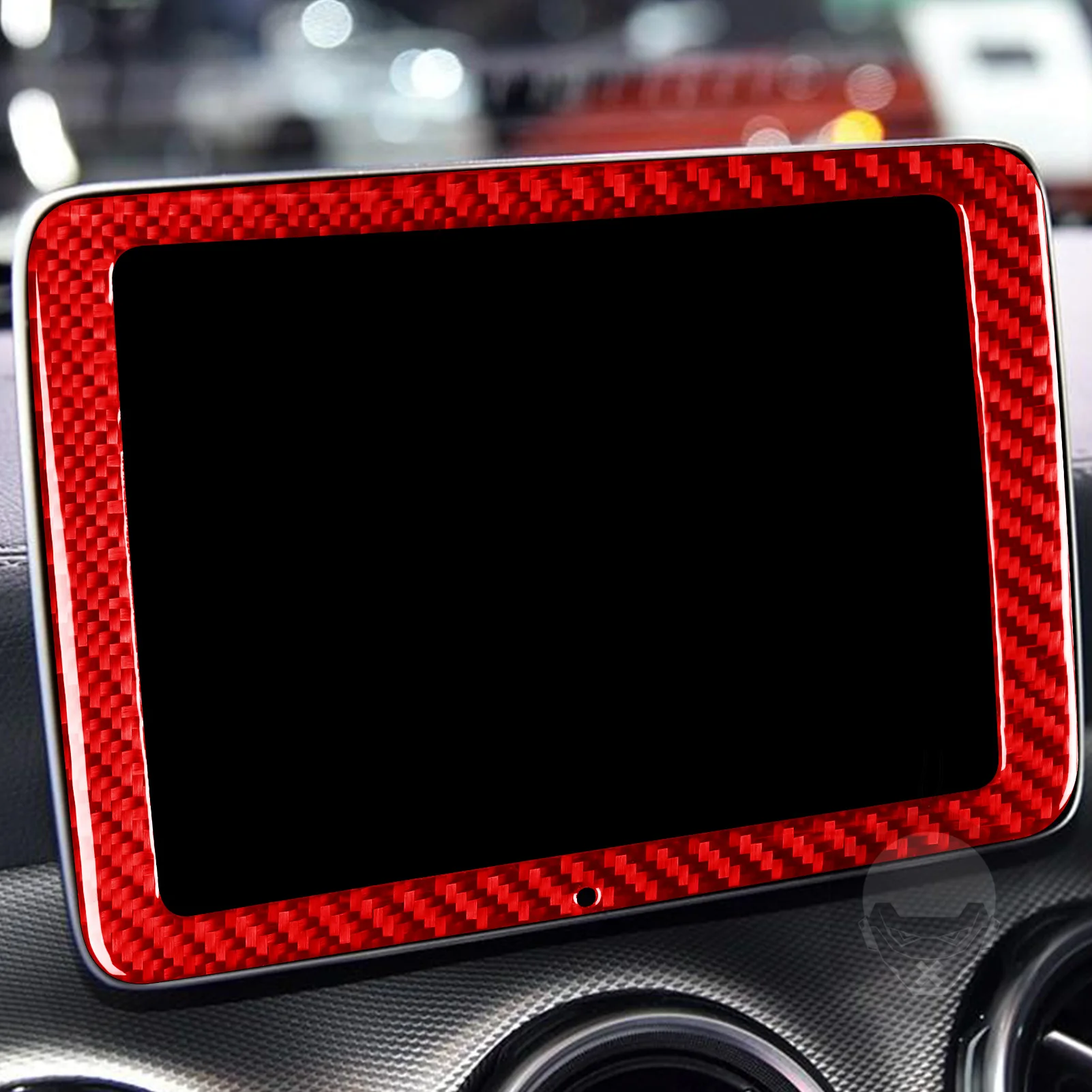 Red Real Carbon Fiber Eight Inches Display Trim Cover Car Interior Accessories Sticker For Benz CLA C117 14-18 GLA X156 15-19