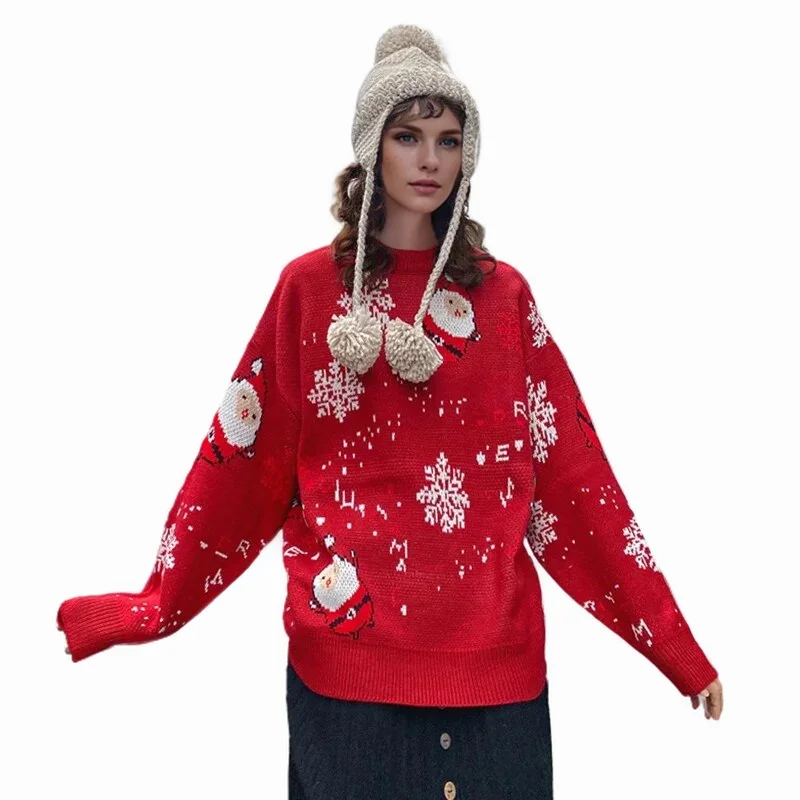 Embellished Winter Holiday Pullovers Fitting Santa Claus Christmas Sweater