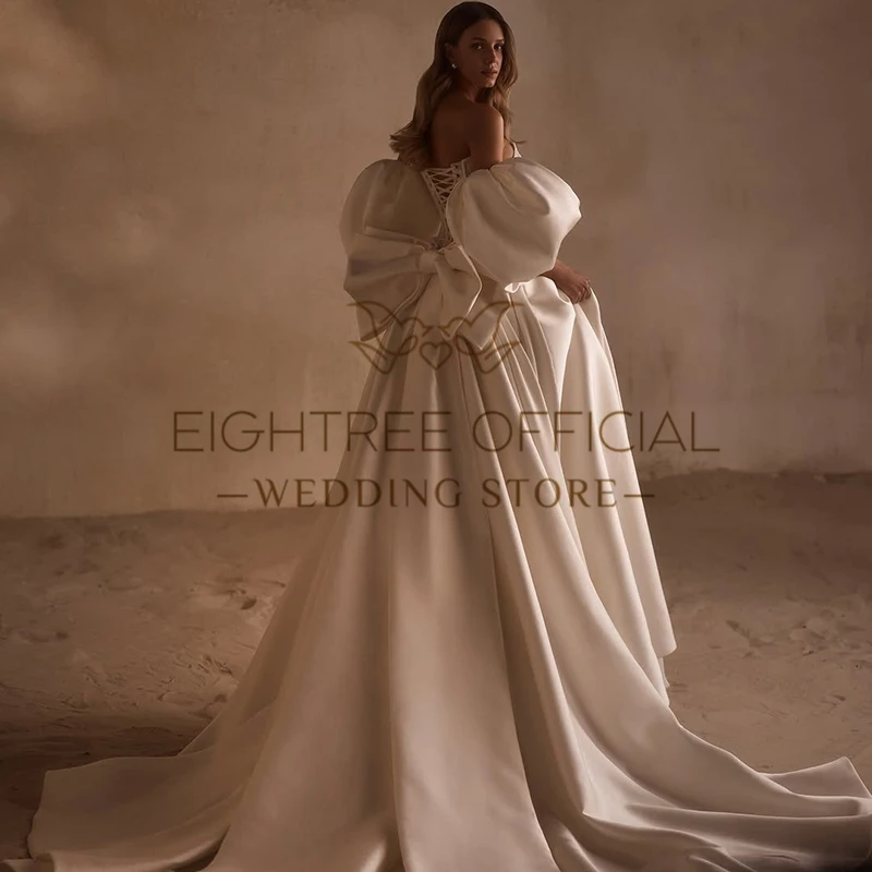 Eightree-vestidos de novia de sirena blanca, vestido de novia con hombros descubiertos de Arabia Saudita y lazo, vestidos de fiesta de boda personalizados