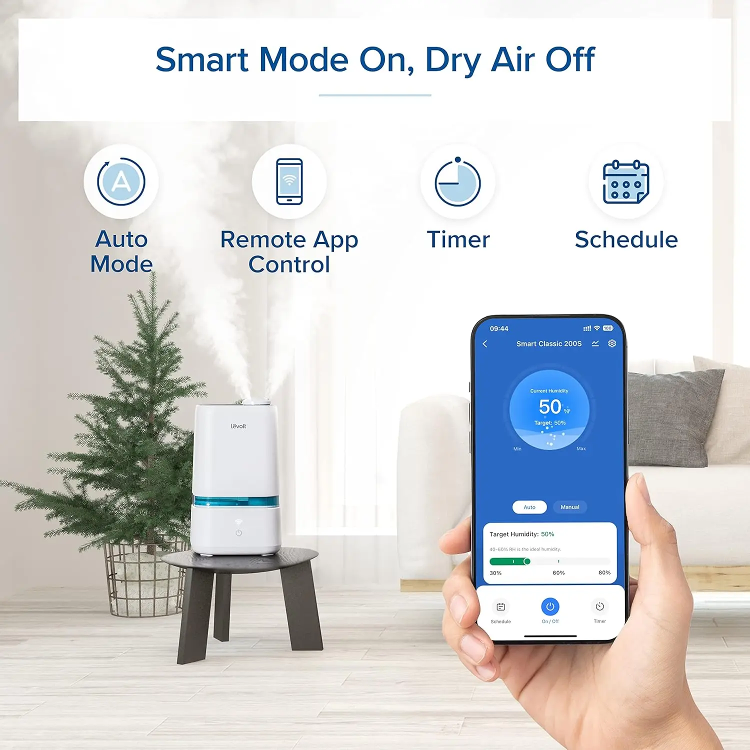 4L Smart Cool Mist Humidifier for Home Bedroom with Essential Oils, Customize Humidity for Baby & Plants, APP & Voice Control