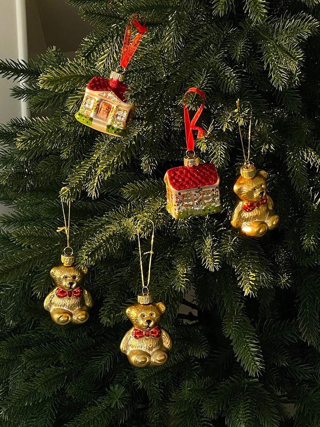 Cute Christmas Hanging Pendants Decorations Glass Painted Teddy Bear Pendants Christmas Tree Decorations Ornaments,