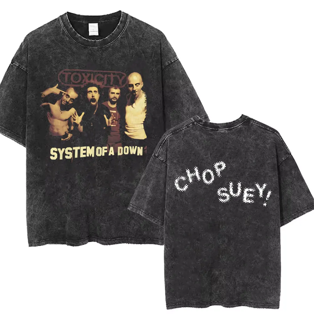 Washed Vintage Rock Band System of A Down BYOB Graphic T-shirt Men Alternative Metal Music Tshirt Male Casual Oversized T Shirt