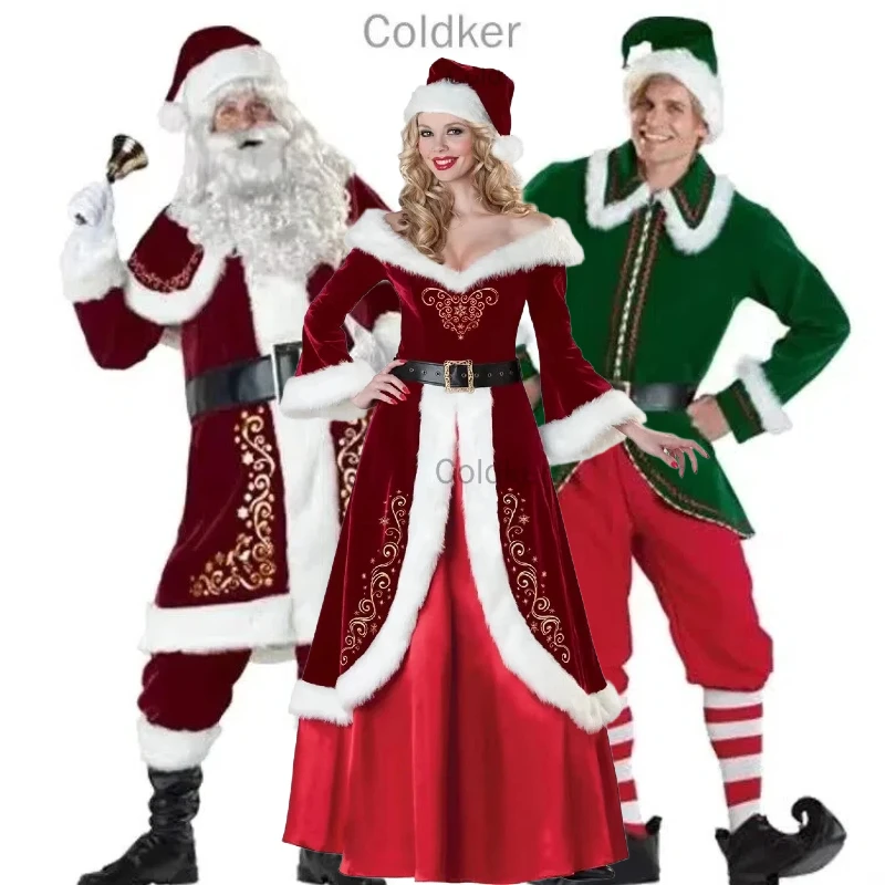 

Christmas Costumes Set Mrs. Claus Elf Outfits for Men Women Holiday Party Cosplay Festive Santa Claus Group Costume