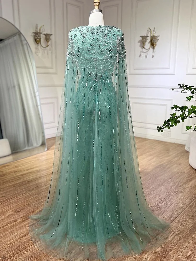 turquoise green dress for wedding Dubai Turquoise Evening Dress with Overskirt Side Slit Elegant One Sho –  Chellen-prom main image 0
