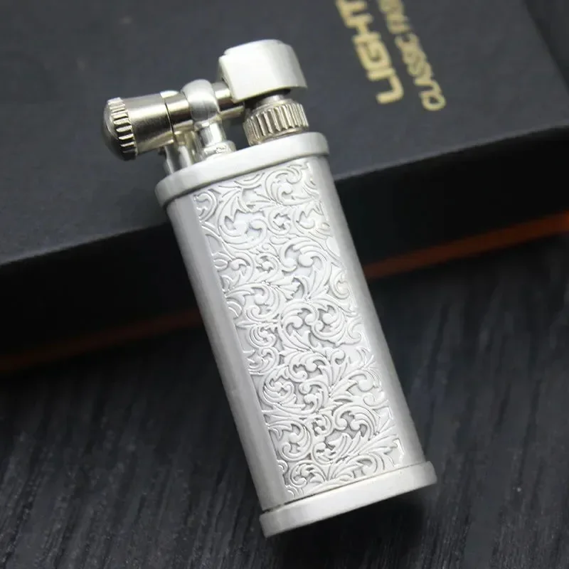 Vintage Free Fire Torch Lighter Grinding Wheel Flint Brass Kerosene Compact Lighter Cigarette Gasoline Windproof Gadgets for Men