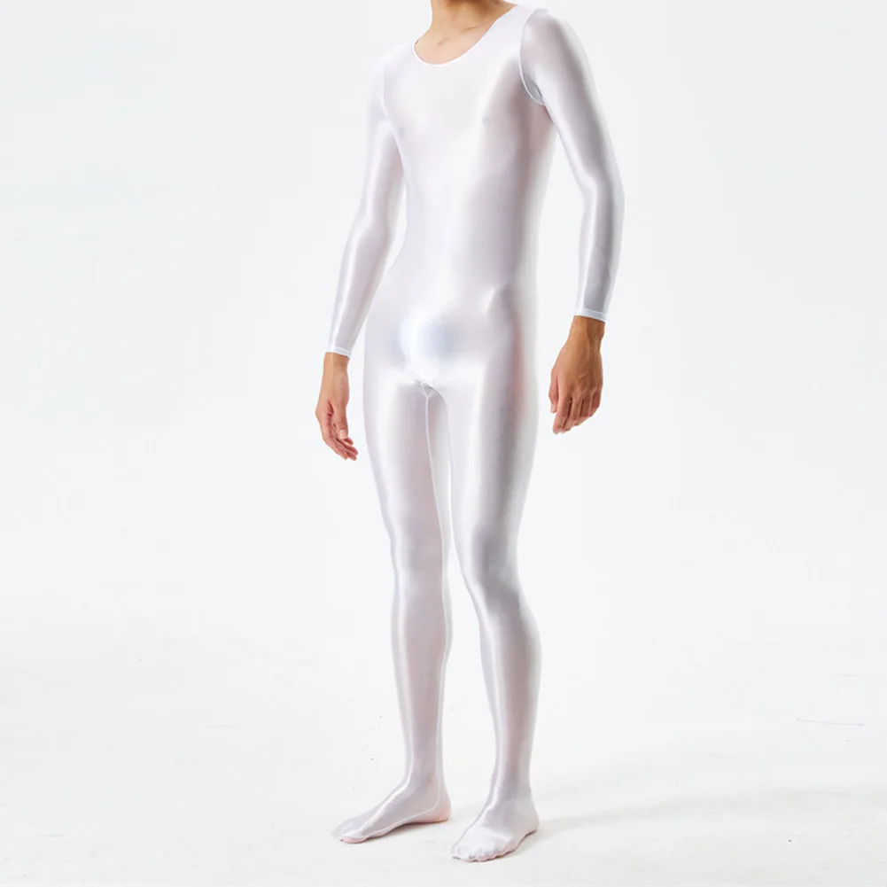 Body brillante de manga larga para hombre, Body ajustado de cuerpo completo, monos transparentes ultrafinos, Body elástico sólido, ropa interior