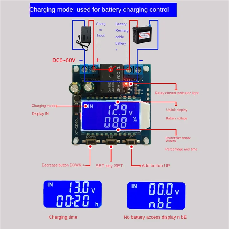 XY-CD60L Battery Charging Control Module Full Power-Off Dc Voltage Protection Under-Voltage Power-Off Protection Module Rare