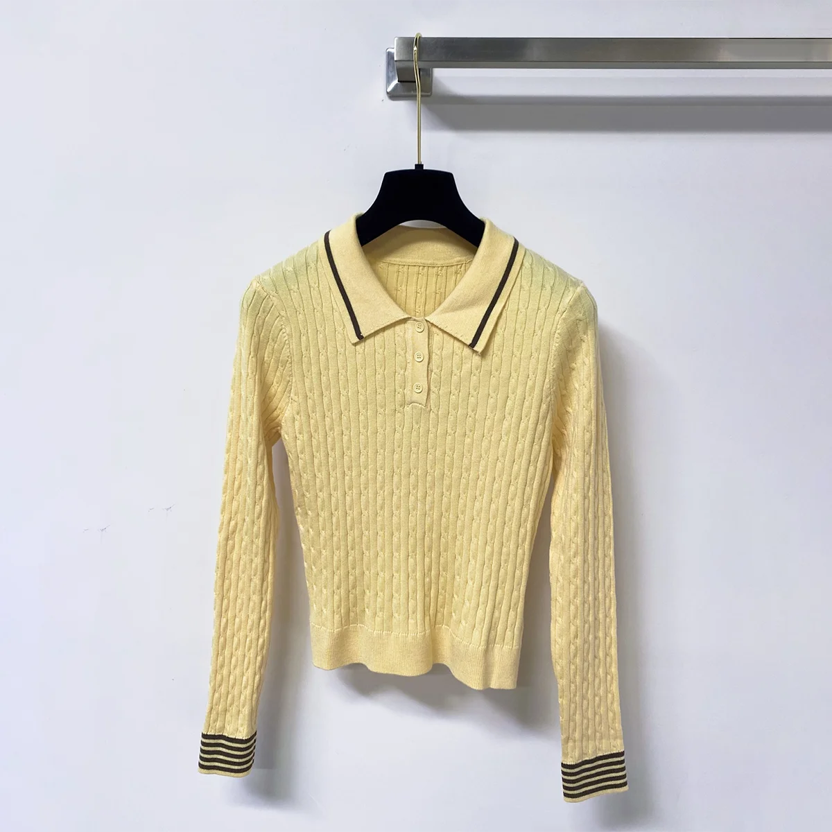 2026 high-quality women's polo lapel Fried Dough Twists sweater--2692254