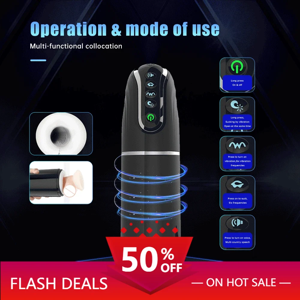 Automatic Masturbator for Men Sucking Vibrating Real Pussy Blowjob Machine Male Sex Toy Men Masturbation Cup Adult Goods for Men
