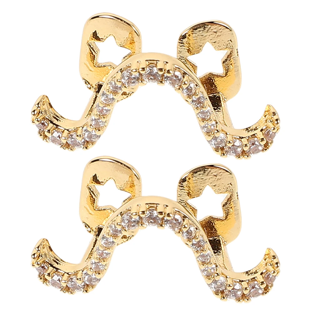 

2pcs Mouth Grills Zircon Glossy Elegant Prom Fake Teeth Caps Custom Party Accessories For Women Men