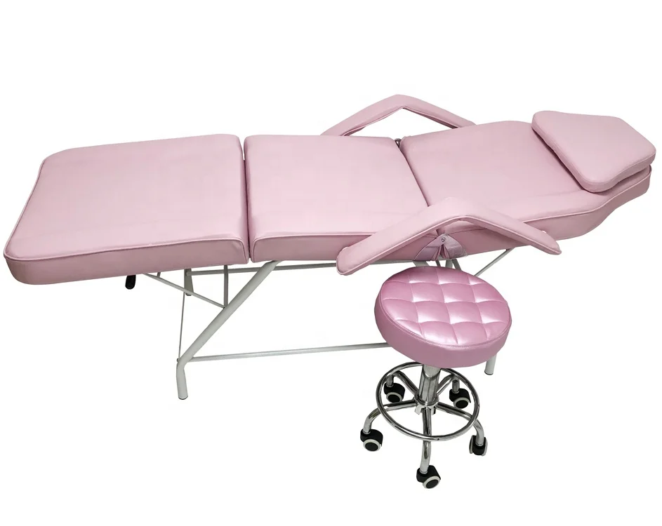 

Factory Price Beauty Salon Furniture Massage Table Bed Beauty Bed Pink Color with Pink Stool