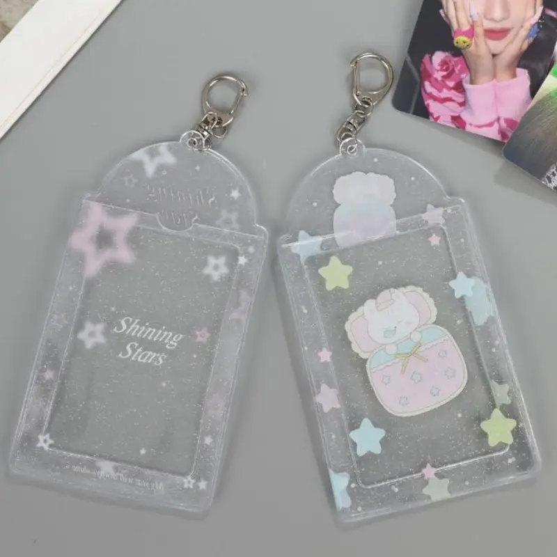 Glitter Star Transparent Photo Sleeves 3Inch Photocard Holder PVC Heart Card Holder Storage Idol Card Display Protective Pendant