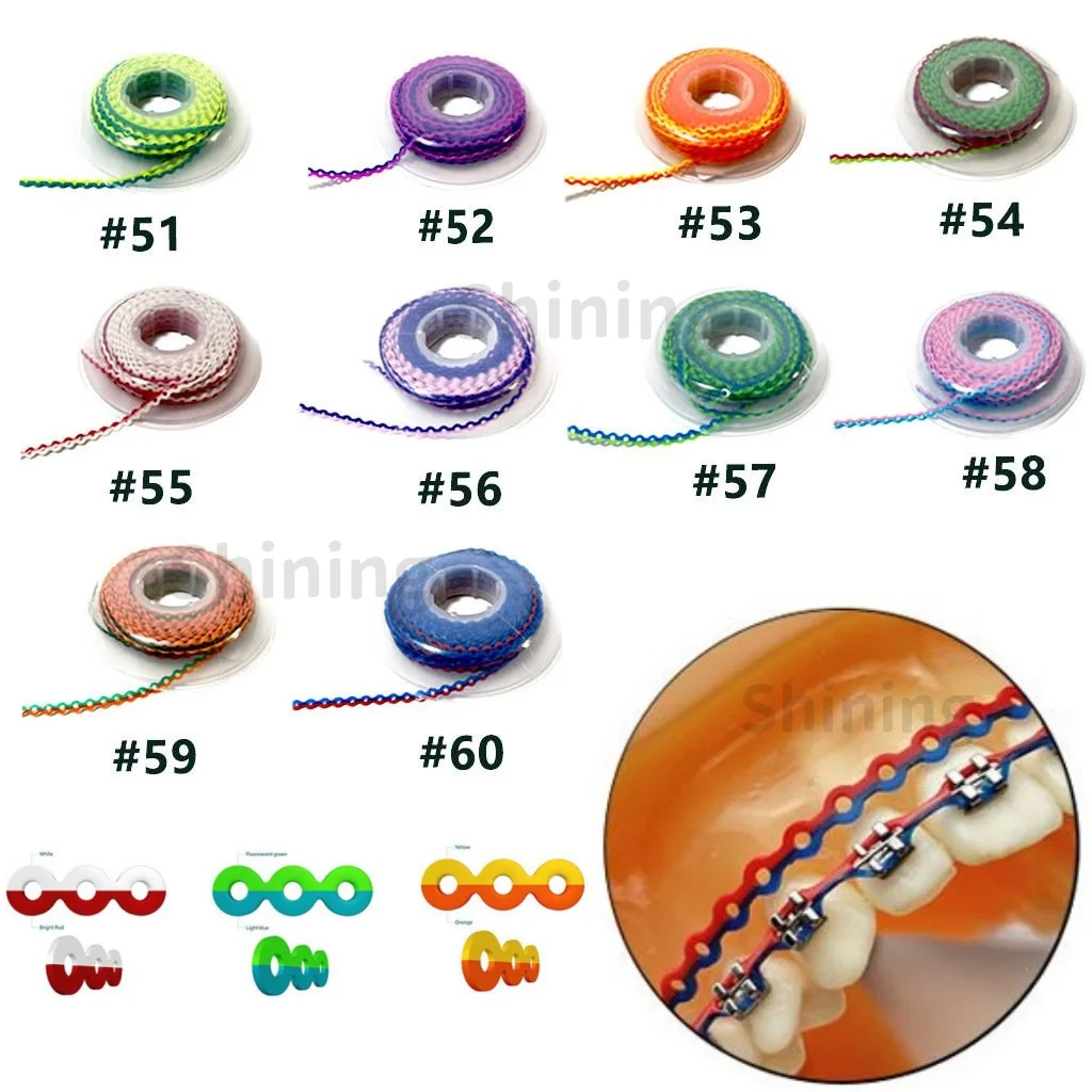 Dental Orthodontic 2-Colors Elastic Rubber Power Chain Braces Bands Dual Color High Quality Long