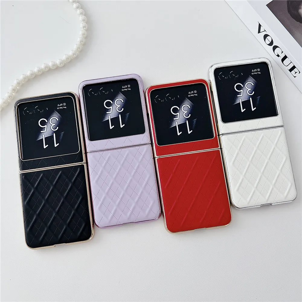 Korean Fashion Electroplated Rhombic  Leather Case For Motorola Razr 40 Ultra Case 2023 For Moto Razr 40 Ultra Cover Razr40 Case image 6