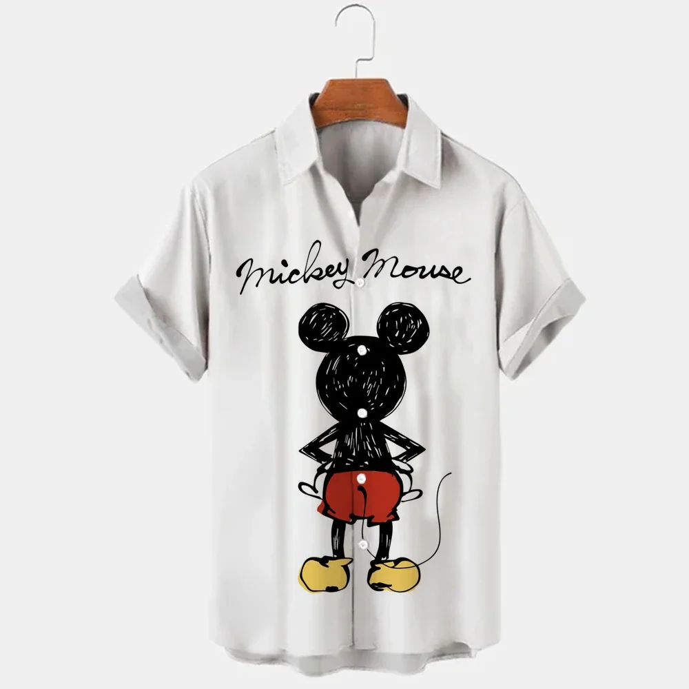 Nowa męska klapa kreskówka Anime Mickey nadruk z myszą guzik koszulka z krótkim rękawkiem męskiej casualowej koszuli Disney S-5XL lato 2023