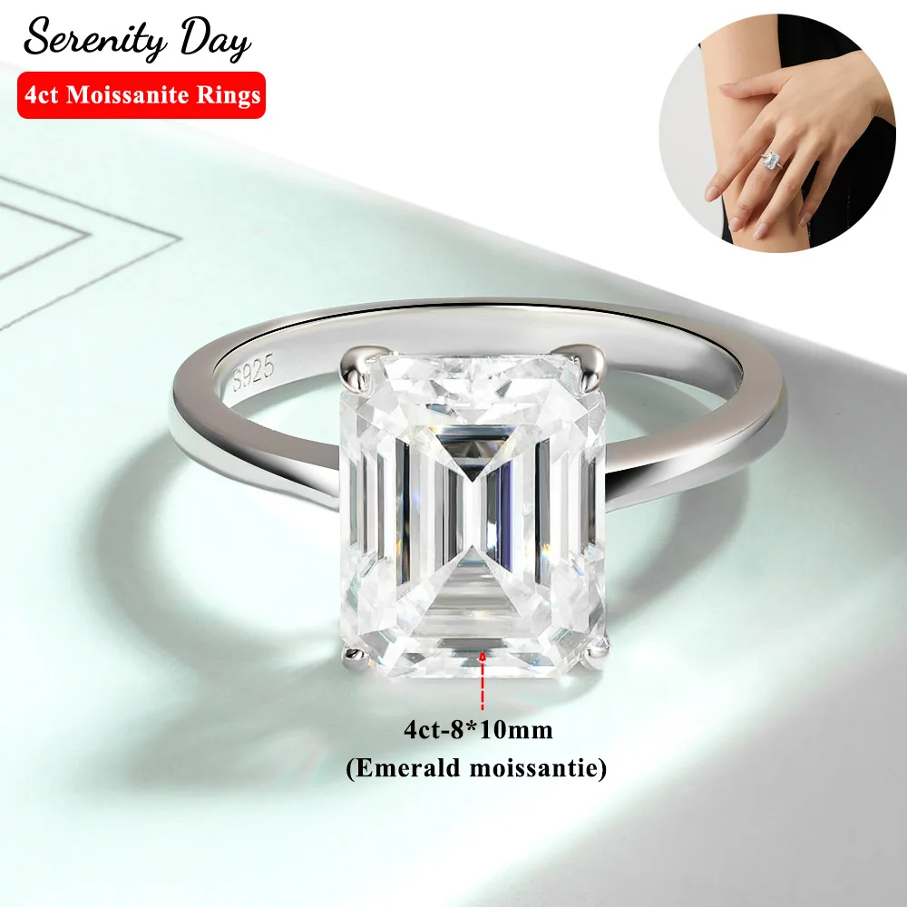 

Serenity 4ct 8*10mm Emerald Moissanite Rings For Women S925 Sterling Silver Bands Plated 18K Sparkling Wedding Ring Fine Jewelry