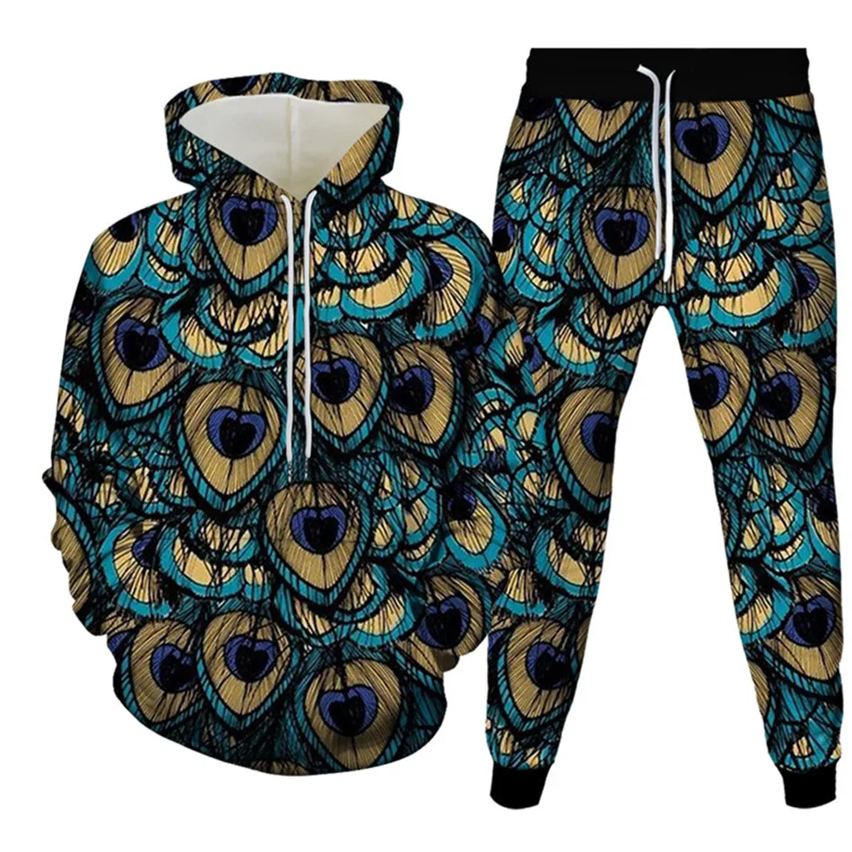 Animal Beautiful Peacock 3D Printed Hoodie Suit Men Sweatshirts Sweatpants Casual Fashion Two Piece Tracksuit Set Men's Clothing