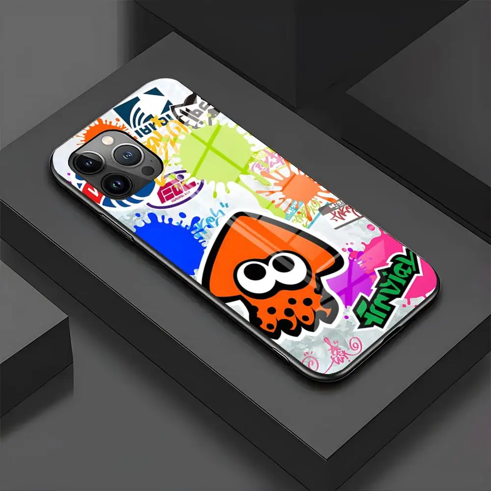 MINISO-Hot Game Splatoon Art Phone Case For IPhone 15 Pro 16 15 14 13 12 11 Mini X XS XR Max 6 8 Plus SE 2024 Glass Design Cove