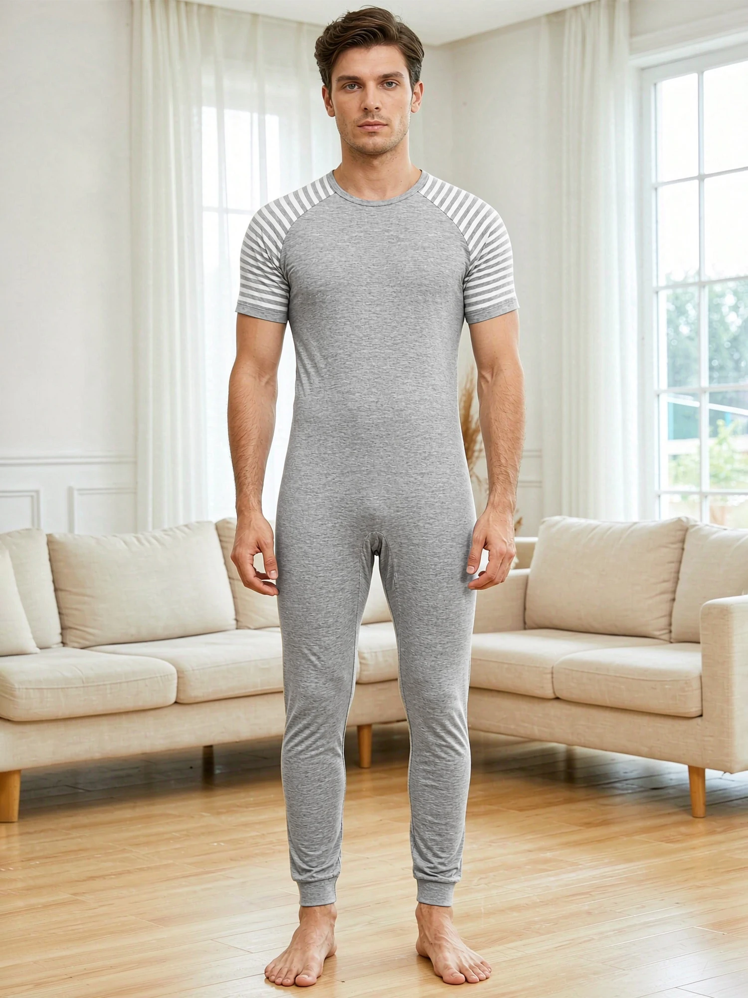 Men Anti-strip Zipper Pajamas Jumpsuit ASD Adult Elderly Special Needs Adaptive Clothing Casual Sleepwear Homewear Loungewear