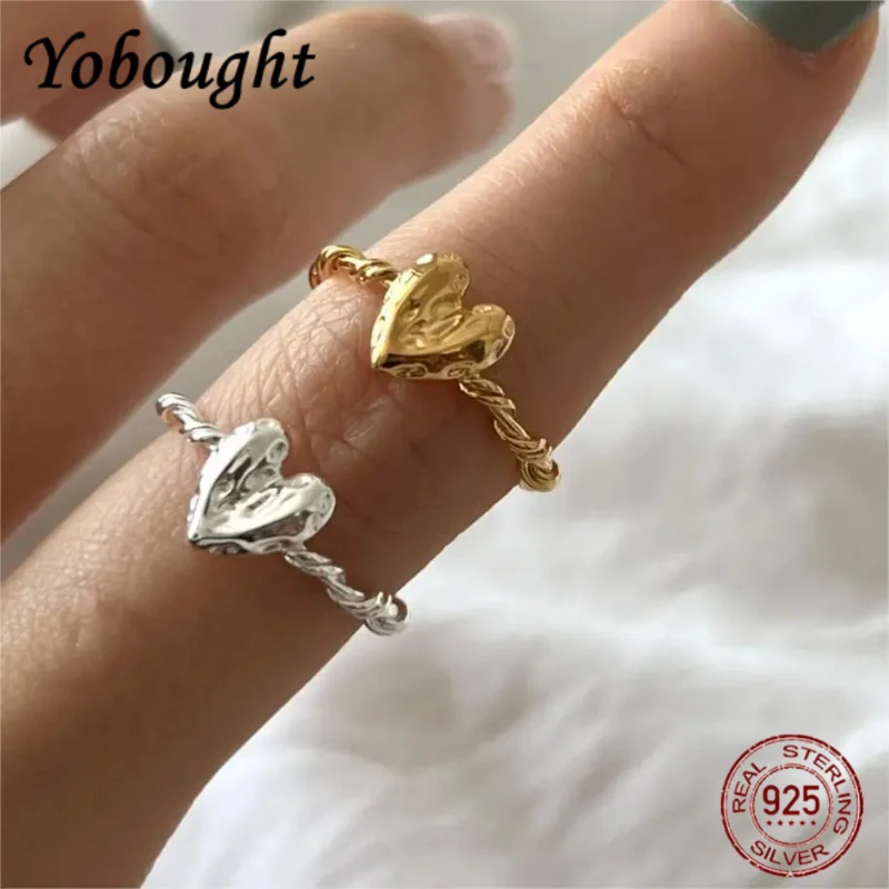 

NEW S925 sterling silver Korean Twist Heart Opening Ring Female Fashion Simple Creative Handmade Jewelry