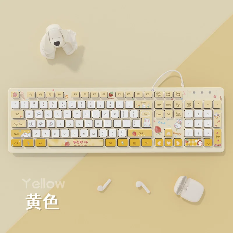 Kawaii Wired Keyboards Pink Wireless Keyboard Gaming Accessories Cartoon Cute Chocolate Mute Keyboard Notebook Desktop Computer