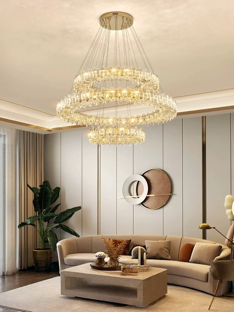 Living Room Main Light Modern Light Luxury Art Ring Crystal Light Luxurious And Atmospheric Bedroom Dining Room Pendant Light