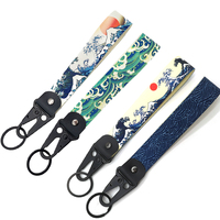 New Hokkaido Wave Jdm Car Keychain Nylon Thermal Transfer Kanagawa Surf Key Ring Strap Lanyard Modified Sea Sun Auto Key Pendant