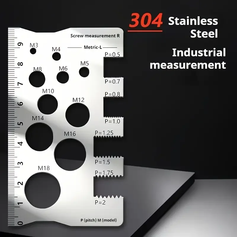 304 Stainless Steel Screw Measuring Gauge Set - Precision Thread Pitch & Bolt Size Caliper Tool | M12 Diameter Ruler | Ideal Fat