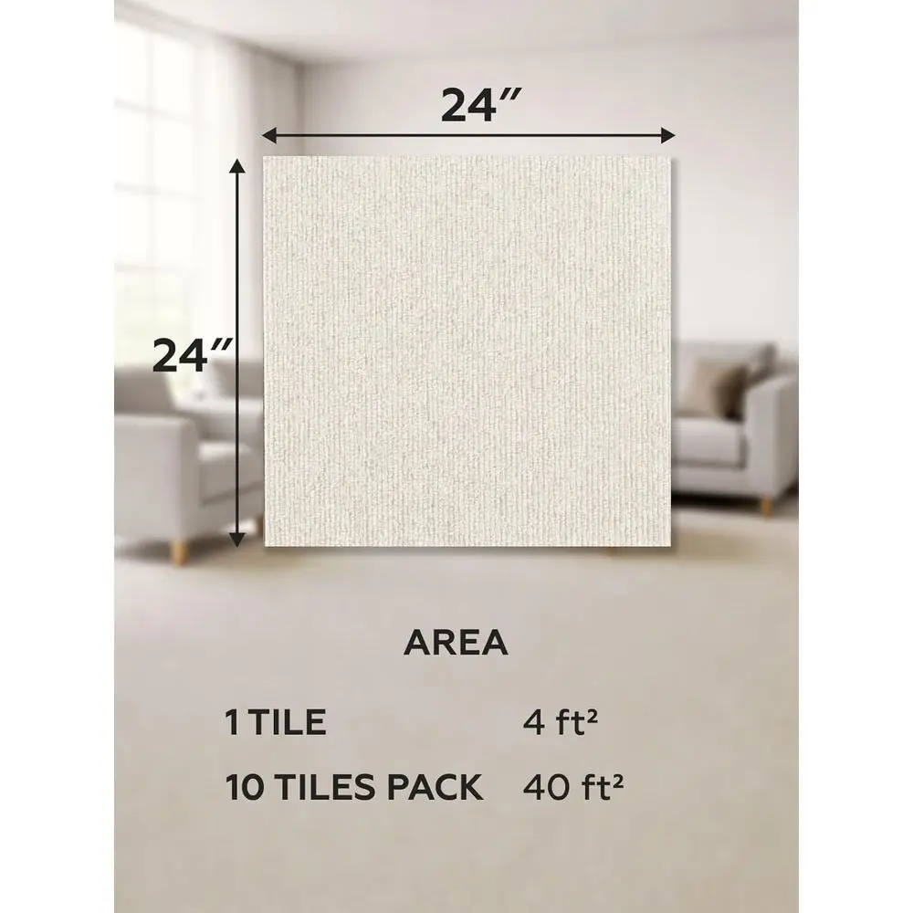 24x24 inch Polyester Carpet Square Set of 10 with Peel and Stick Carpet Tiles - Works with Most Subfloor Types