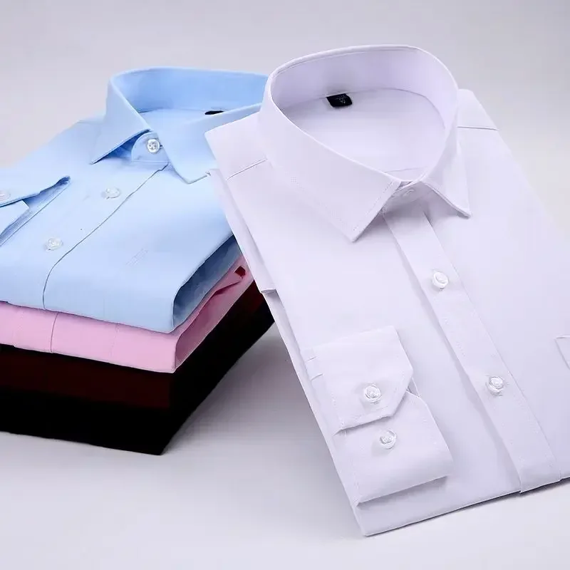 37-48 Plus Size Mens Dress Shirt Non Ironing Office Formal Wear Blue White Loose Fit Shirt Long Sleeve Business Social Camisas