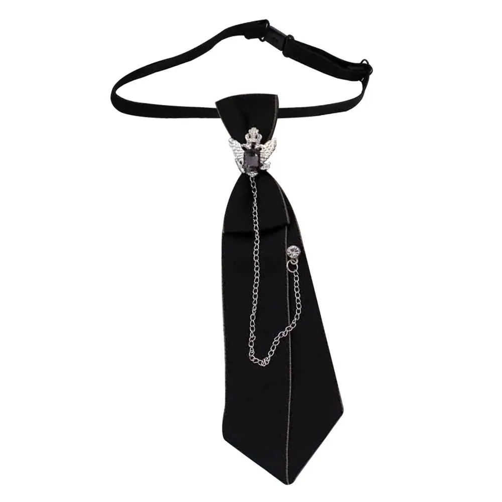 Metal Chain Black Necktie Fashion Punk Crystal Pendant JK Shirt Decoration Gothic Adjustable Cravat Boys Girls