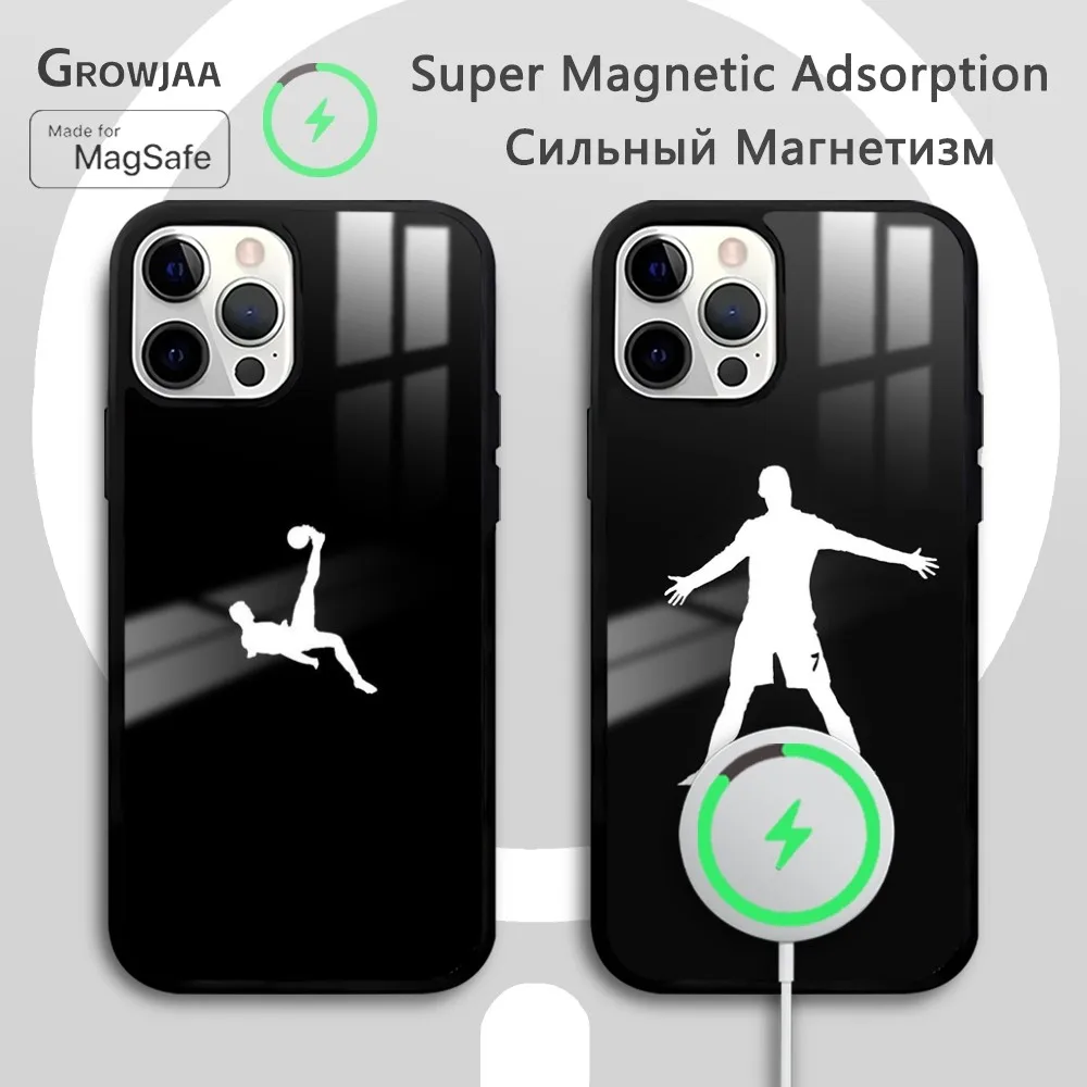 Football Player Soccer Art Luxury Phone Case For iPhone 16 15 14 13 12 11 Pro Max Plus Mini New Magsafe Mirror Wireless Magnetic