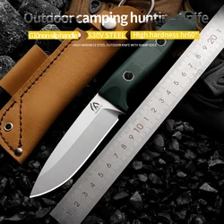 HUANGFU-Outdoor Sharp Fixo Lâmina Faca de Caça, Bainha Tática, Wildlife Blade, Deer Skin, Coleção Presente, S30V