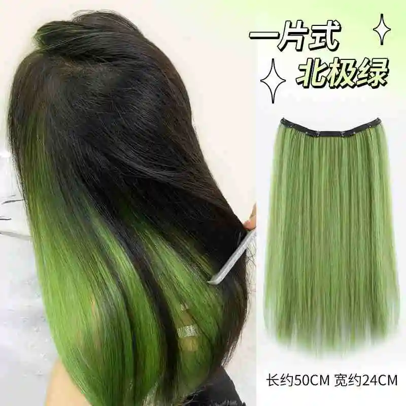 Postizo Sintético de Una Pieza en Forma de V 4 Clips Extensiones de Cabello Lacio Largo Color 50CM Cabello Falso Natural 3