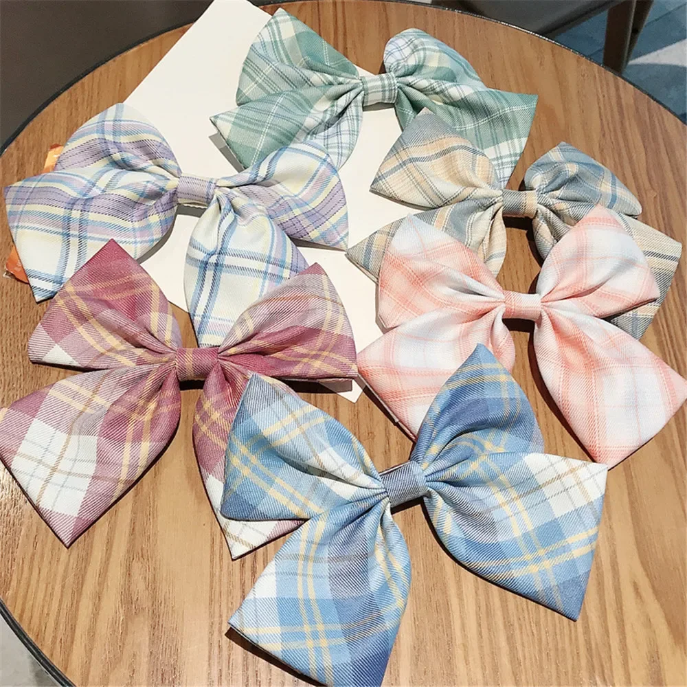 Sweet JK Bowknot Hair Clip Plaid Striped Fabric Hair Accessories for Girls Student Uniform Accessory Lovely Spring Clip Headwear