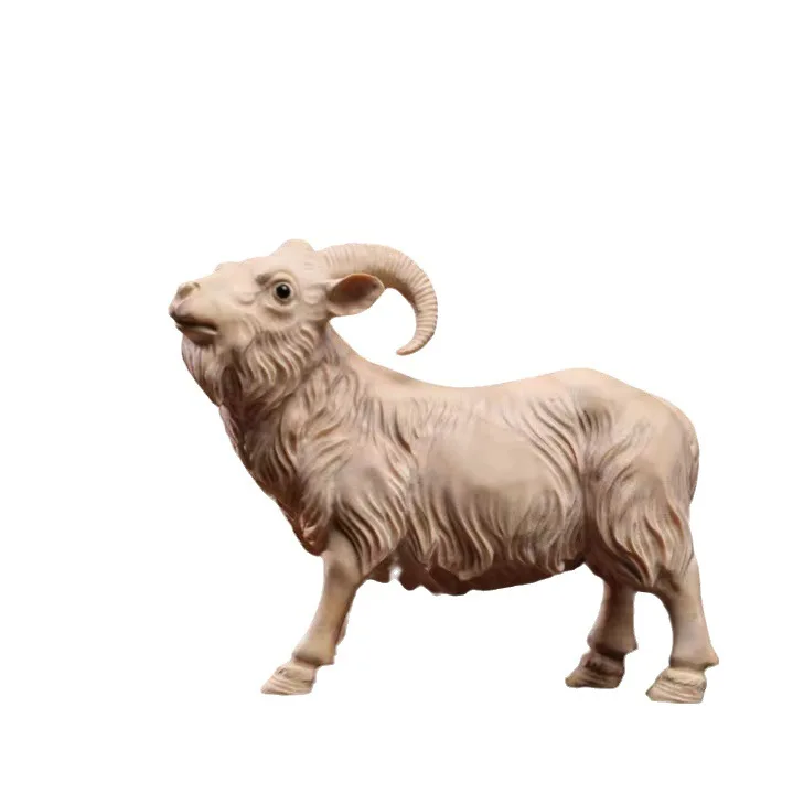 

Zodiac sheep leader animal ornament lobular boxwood carving solid wood handicrafts living room decoration home sheep carving