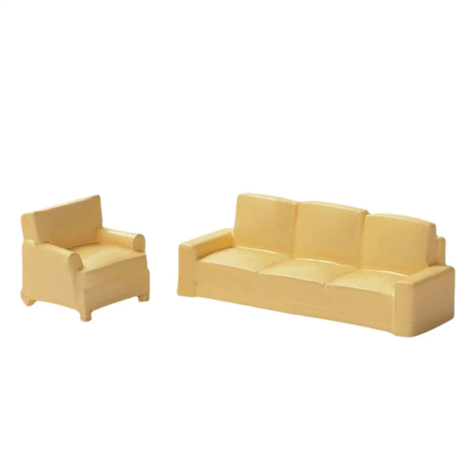2 Buah Resin Simulasi Sofa Rumah Boneka untuk Dekorasi Model DIY Rumah Boneka 1/64 Beige