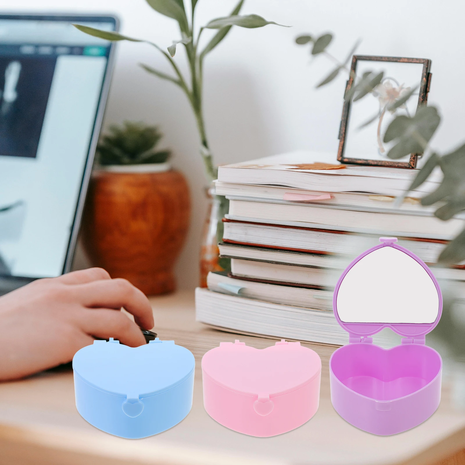 

3-шт шкатулка для драгоценностей в форме сердца с зеркалом, легкий дорожный органайзер, чехол для женщин, маленькие серьги, кольцо, инструмент для хранения