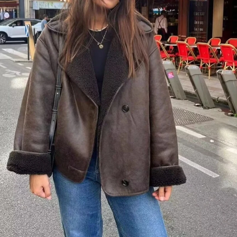 

Lamb Fur Lapel Coat Fashion Korean Casual Autumn and Winter Women's Coat
