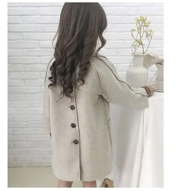 Children\'s Thick Woolen Girls Coat 2023 New Fashion single-breasted Baby Kid Girls Wear Autumn Winter Jacket Coats 4-12Years